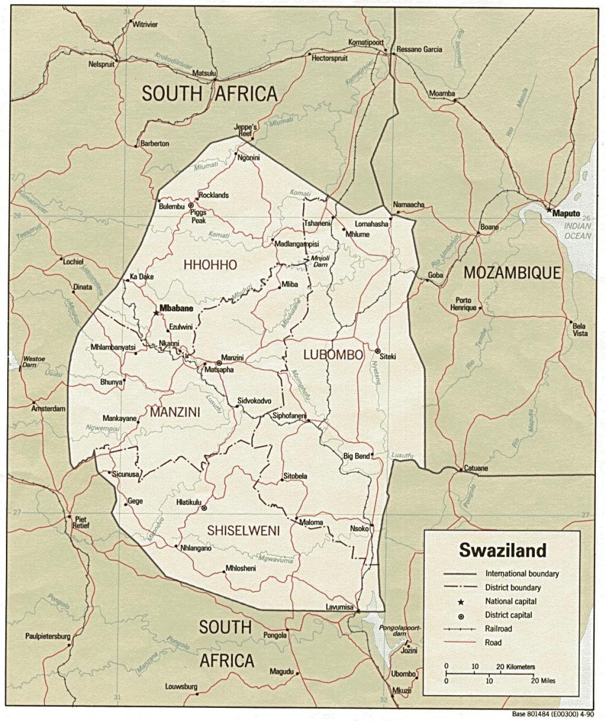 kart over Swaziland som viser grensen innlegg