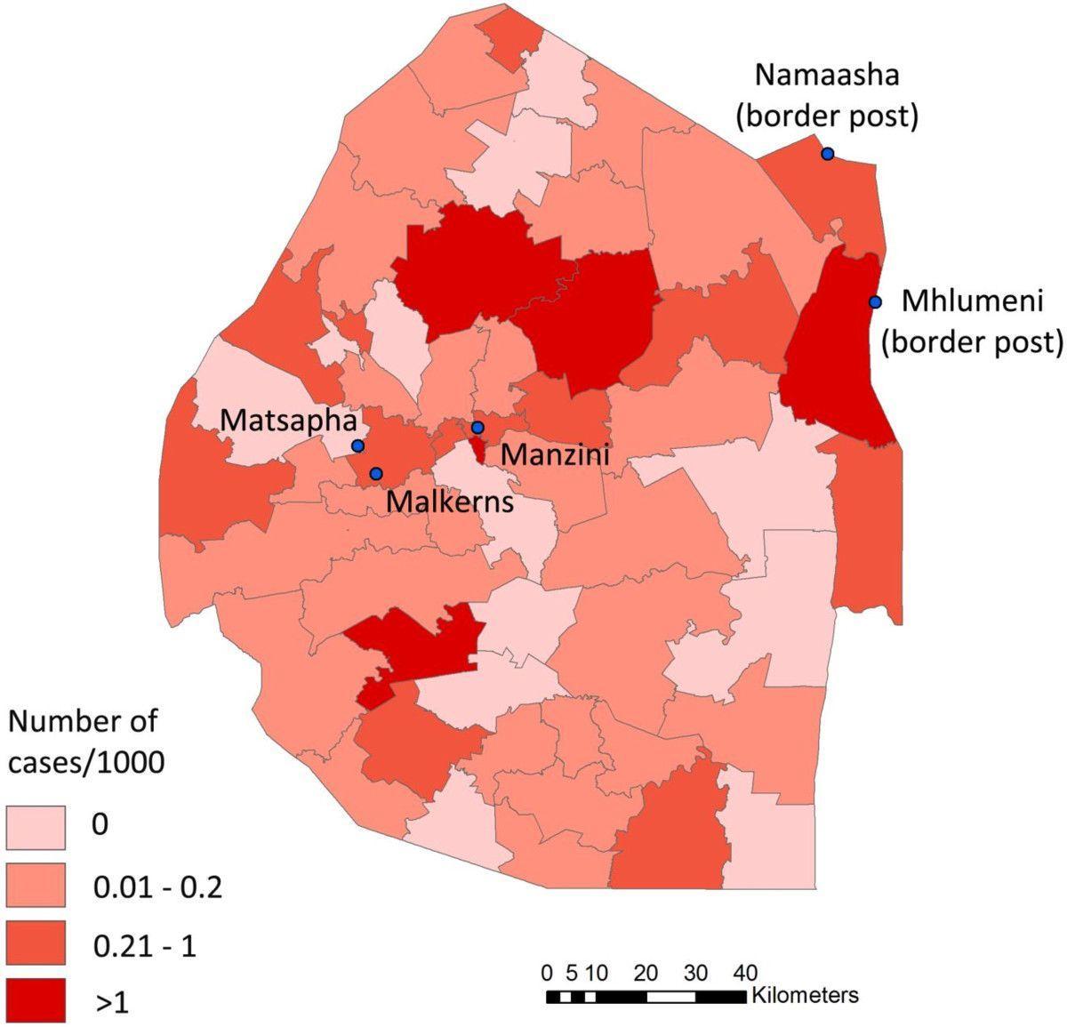 Kart over Swaziland malaria