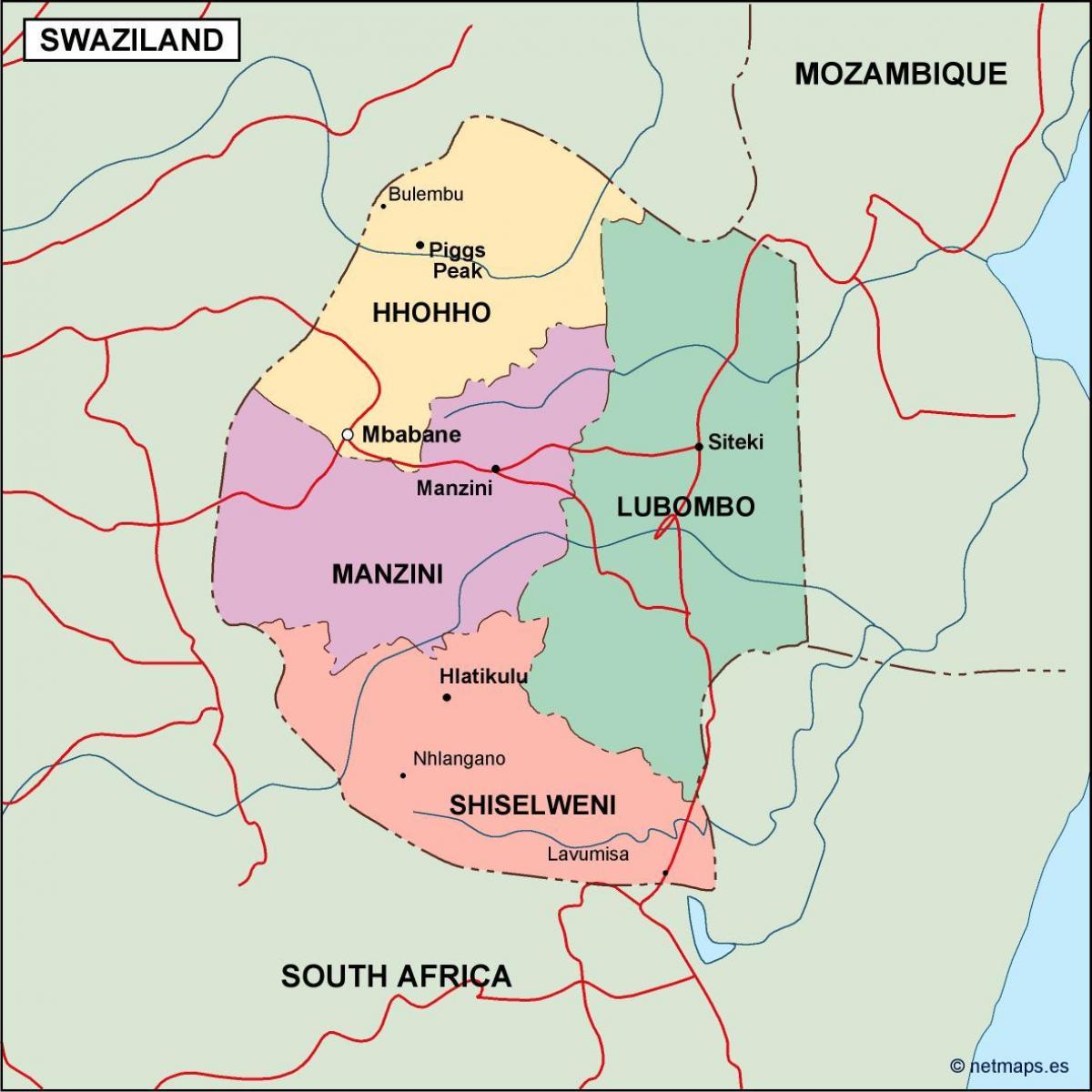 Kart over Swaziland