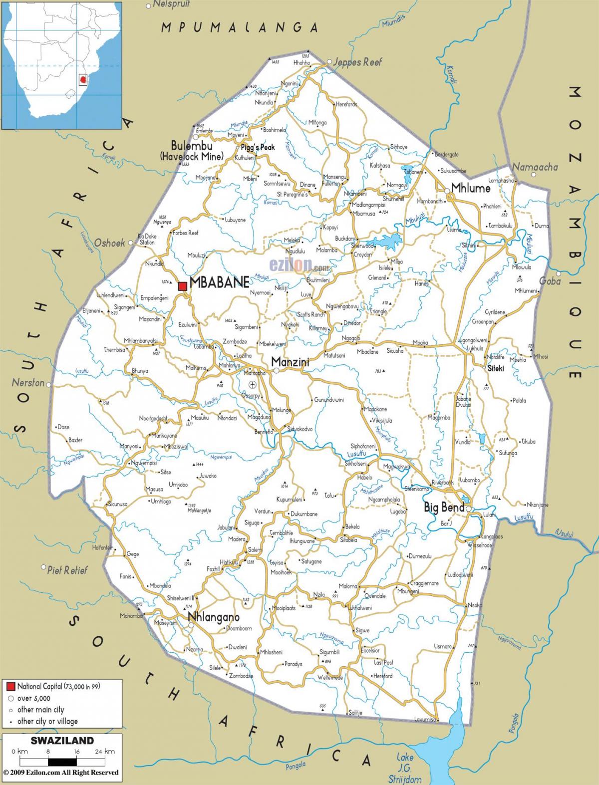 kartet av Swaziland