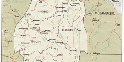Kart over Swaziland som viser grensen innlegg